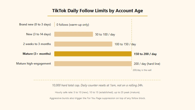 TikTok daily follow limits by account age