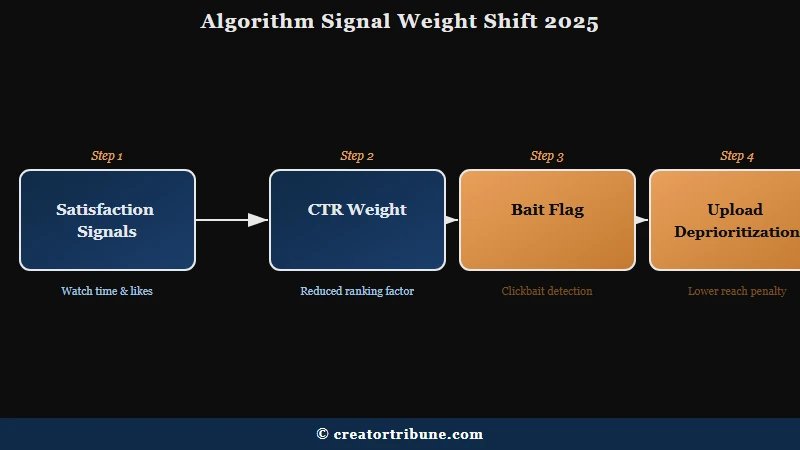 Diagram showing YouTube algorithm signal weight shift from CTR to satisfaction in 2025