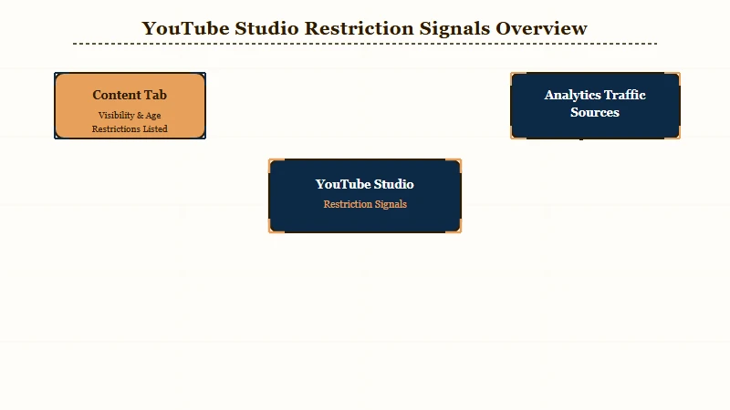 Four YouTube Studio tabs that show restriction signals