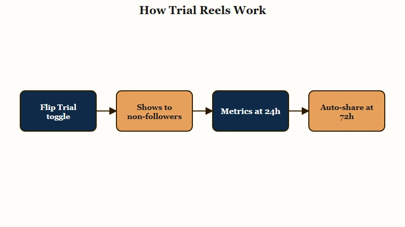 Instagram Trial Reel lifecycle from toggle to auto-share