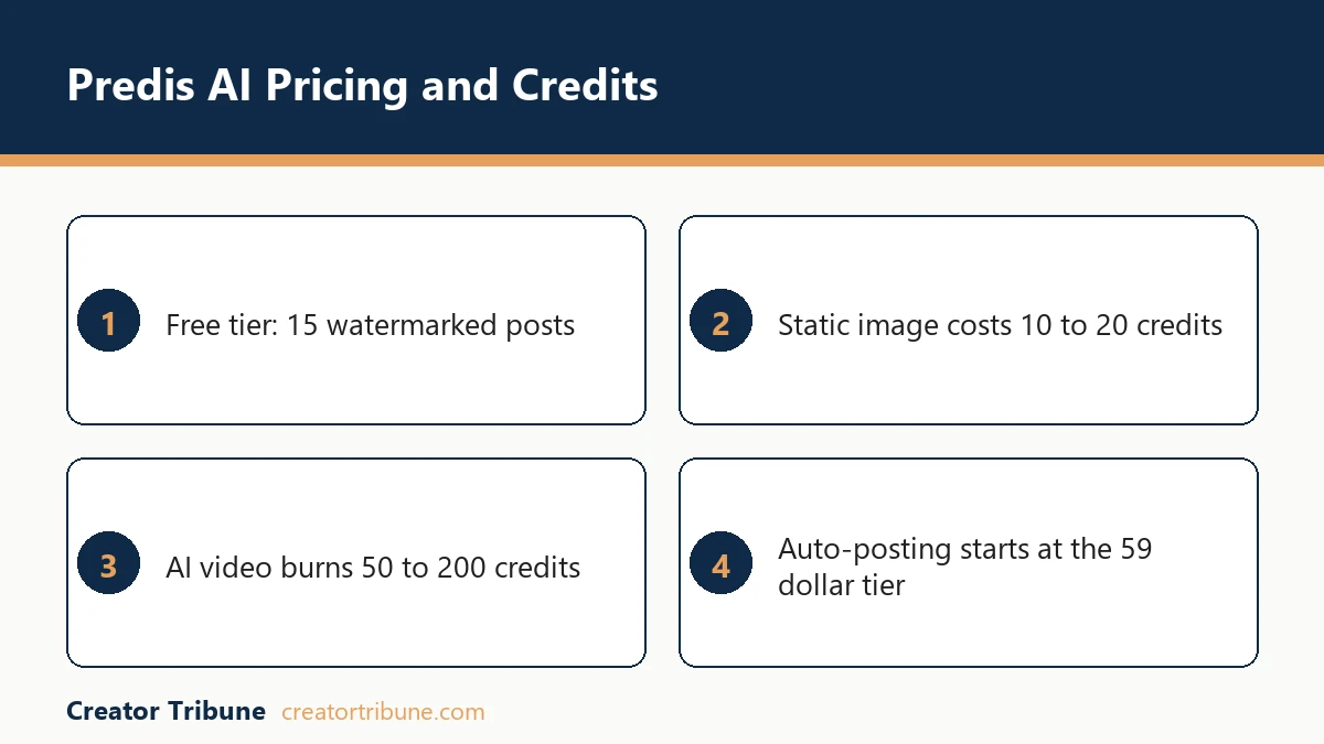 Predis AI pricing tiers and credit costs
