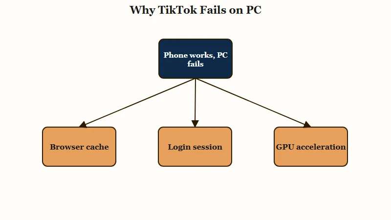 TikTok PC versus phone diagnostic flow