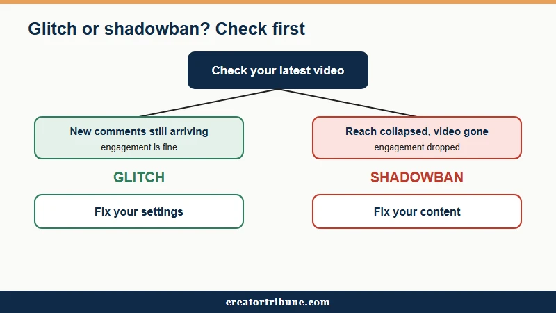 Glitch versus shadowban decision check