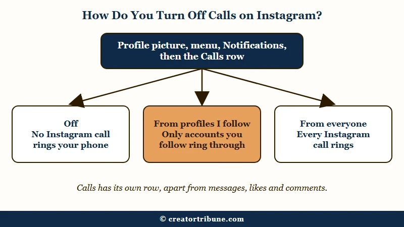 Instagram path to the Calls notification setting